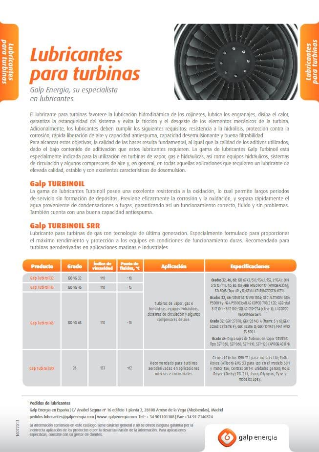 Lubricantes para turbinas